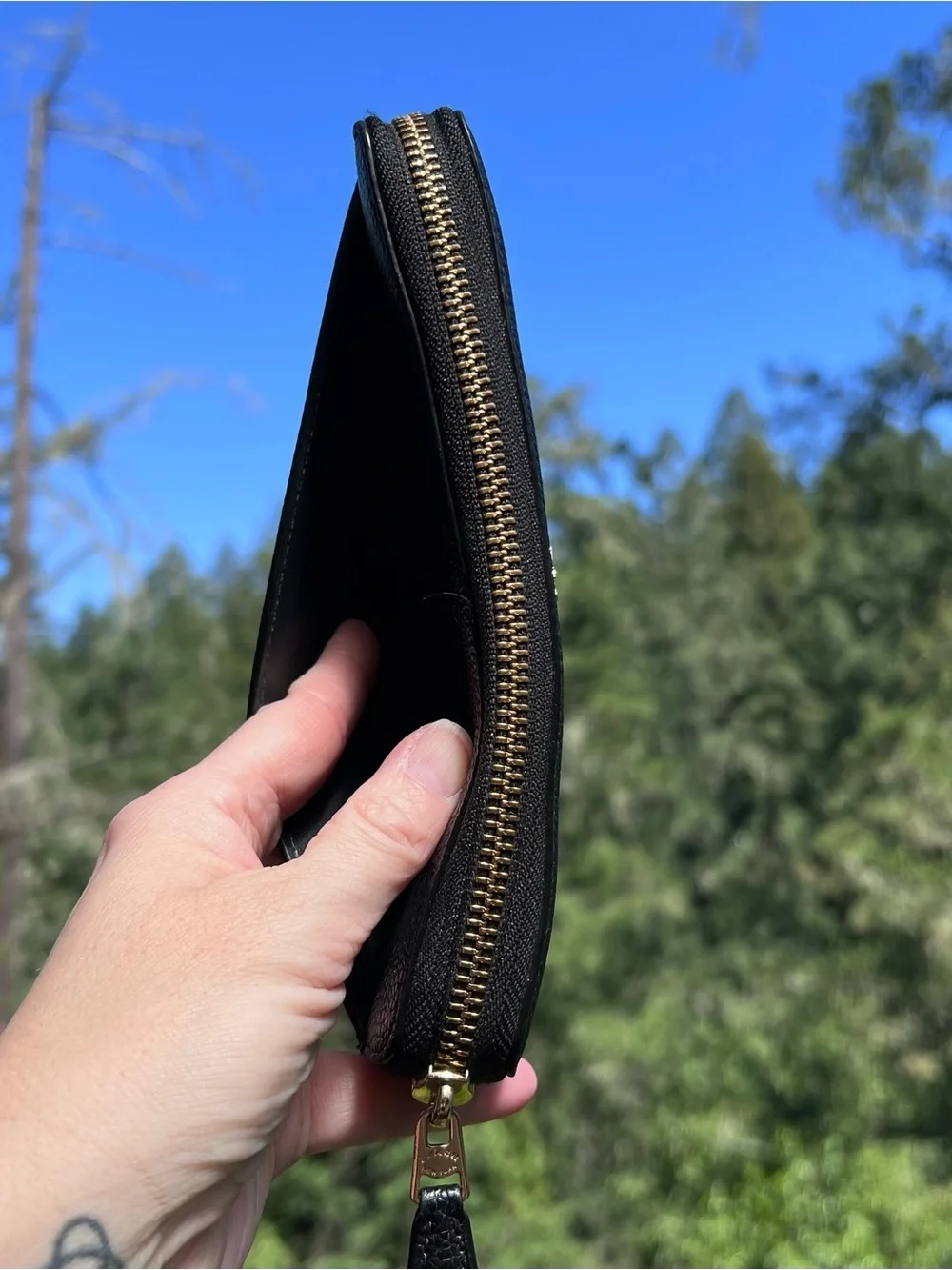 COACH Long Zip-Around Black Pebble Leather Wallet with Gold Hardware AUTHENTIC